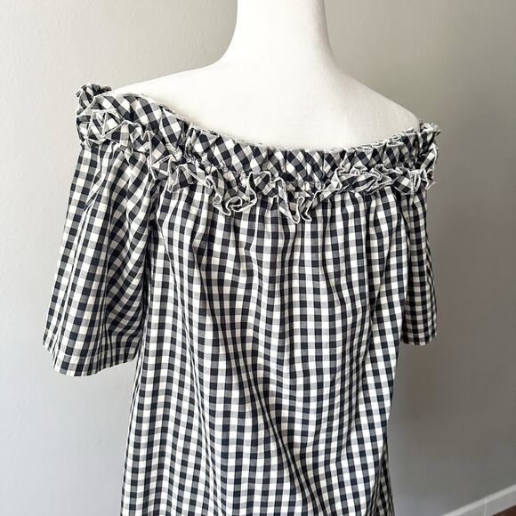 Vineyard Vines Off the Shoulder Gingham Black & White Mini Dress Women's Large - Picture 6 of 11